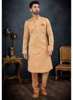 Banarasi Silk Peach Traditional Wear Weaving Kurta Pajama